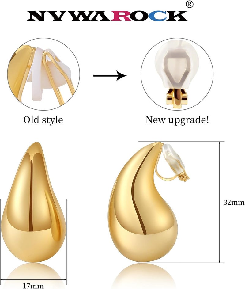 NVWAROCK Store Gold Drop Clip On Earrings Dupes Teardrop Chunky Non Pierced Earring 14K Real Gold Plated Hypoallergenic Lightweight Earrings for Women（Gold and Silver） - Image 2